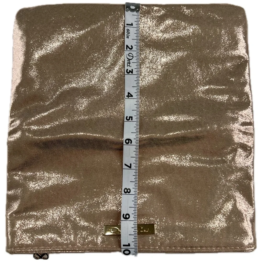 Oscar de la Renta Clutch Foldover Zipper Cocktail Purse Luxe Metallic Rose Gold
